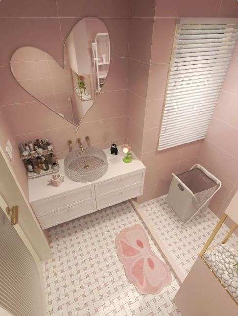 粉色浪漫的浴室，少女心满满的